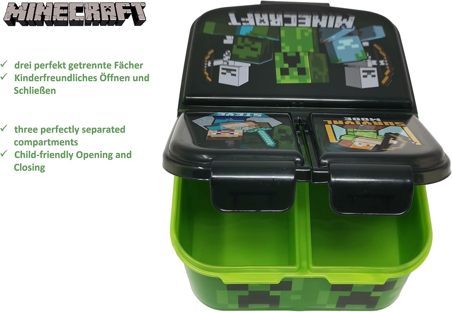 Children's Lunch Box Sandwich Box – Lunch Box with Compartments – Bread Box with Dividers – BPA-Free (Minecraft) – Bild 4