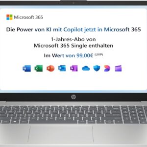 HP Laptop, 15.6 Inch FHD Display, Intel Processor N100, 4 GB DDR4 RAM, 128 GB UFS, Intel UHD Graphics, Windows 11 Home in S Mode, QWERTZ Keyboard, Natural Silver