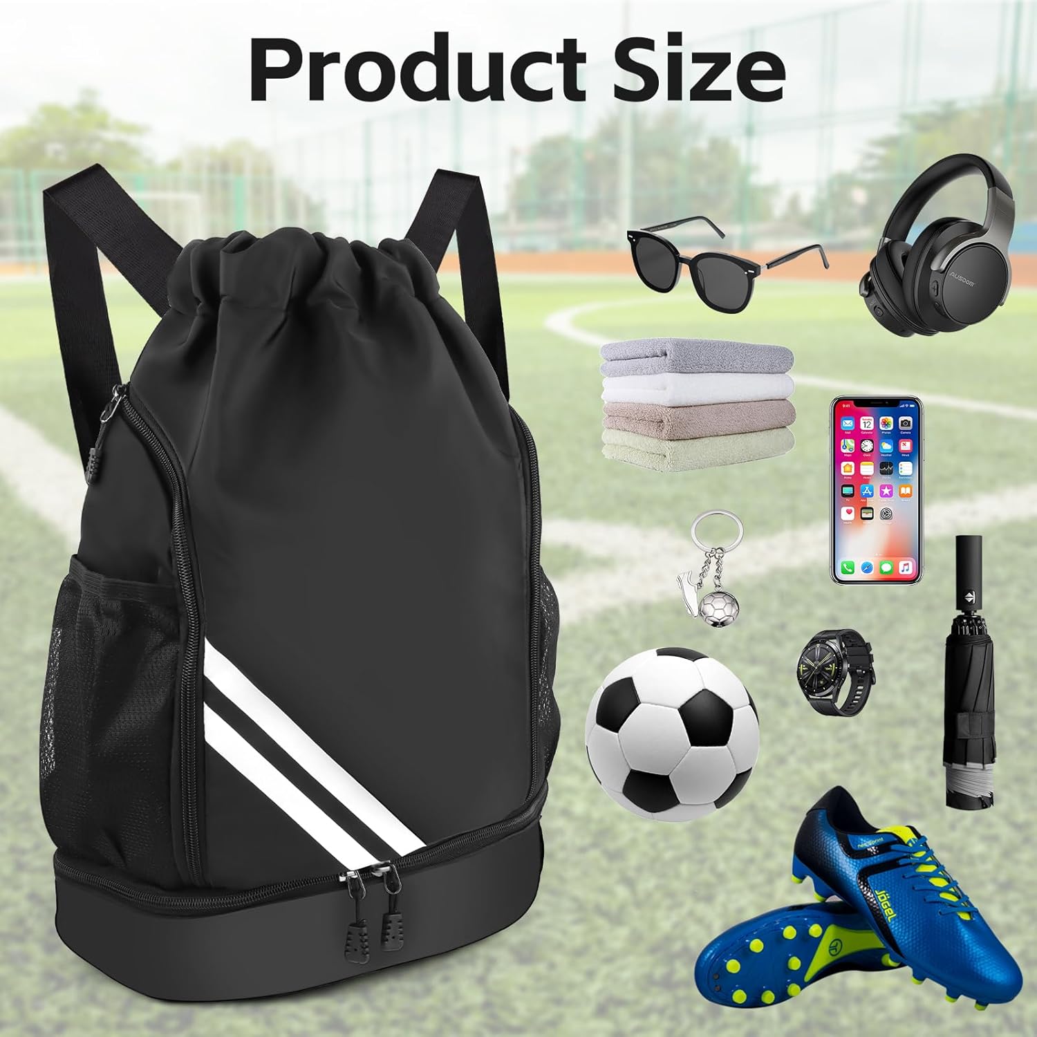 Gym Bag with Drawstring, Waterproof Sports Bag with Bottom Compartment, Sports Backpack Gym Bag with Inner Pocket, Outer Pocket, Gym Bag for Sports, Travel and City, Swimming Bag Black for Men and – Bild 2