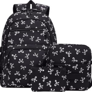 GSenhui School Backpack Set Girls School Backpacks Aesthetic 3-Piece School Bag Bow Backpack Children with Shoulder Bag and Small Purse School Backpack Students