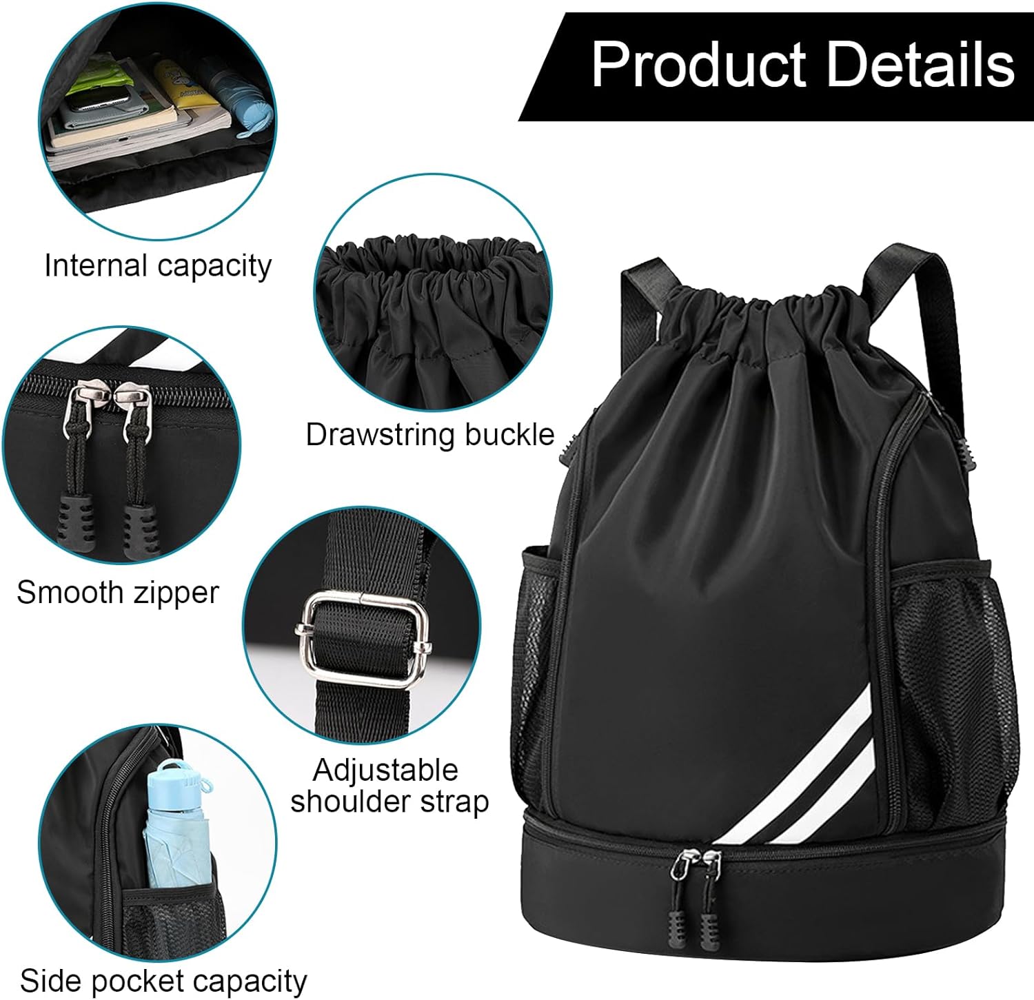 Gym Bag for Boys Women Men Children Sports Bag Sports Backpack Sports Bag with Drawstring Shoe Compartment Swimming Backpack Basketball Bag Backpack Sports Football Bag Waterproof – Bild 4