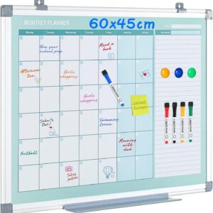MAKELLO Magnetic Whiteboard Monthly Planner Dry Wipe To Do List for Home Bedroom Office Classroom 60x45cm