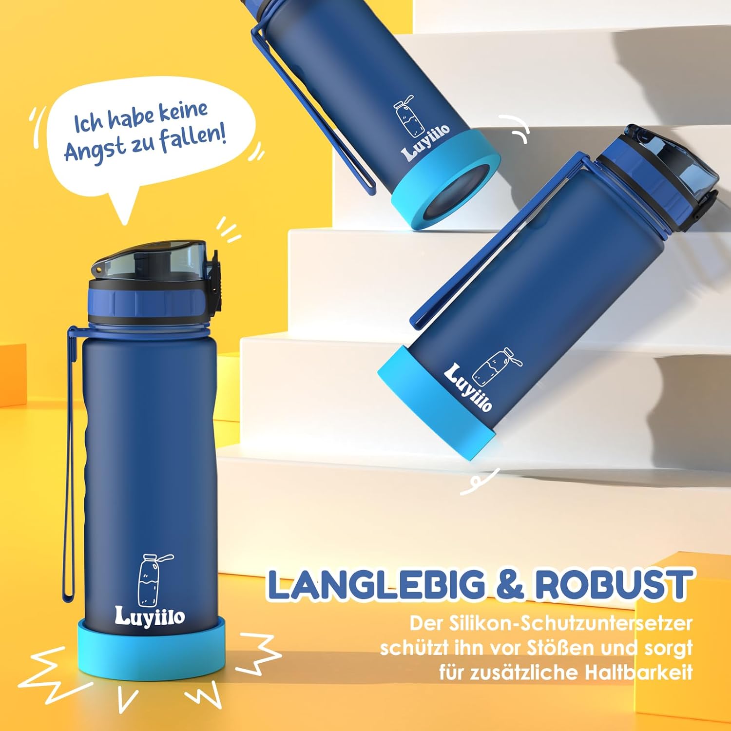 Luyiilo Children's Leak-Proof Sports Drinking Bottle for School, Hiking & Gym, Suitable for Carbonated Drinks, BPA-Free, with Fruit Insert (Blue, 500 ml) – Bild 5