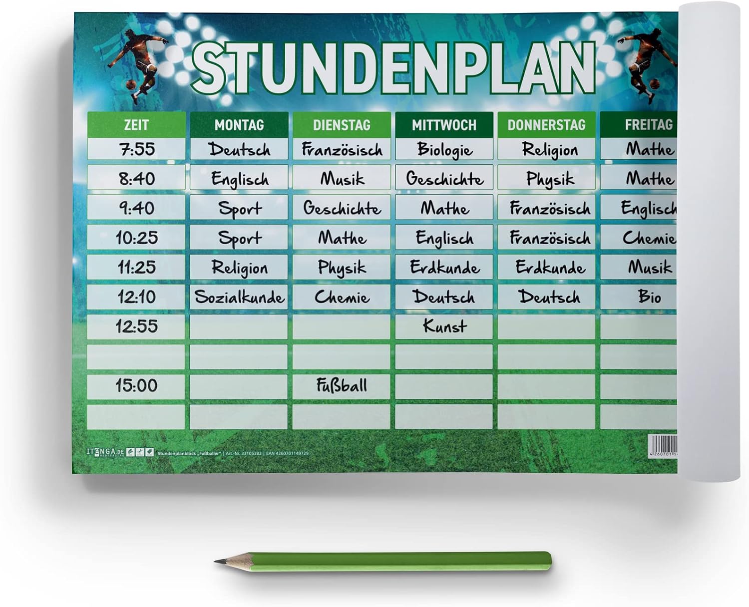 itenga Timetable DIN A4 as a pad, 25 sheets, football motif timetable pad – Bild 2