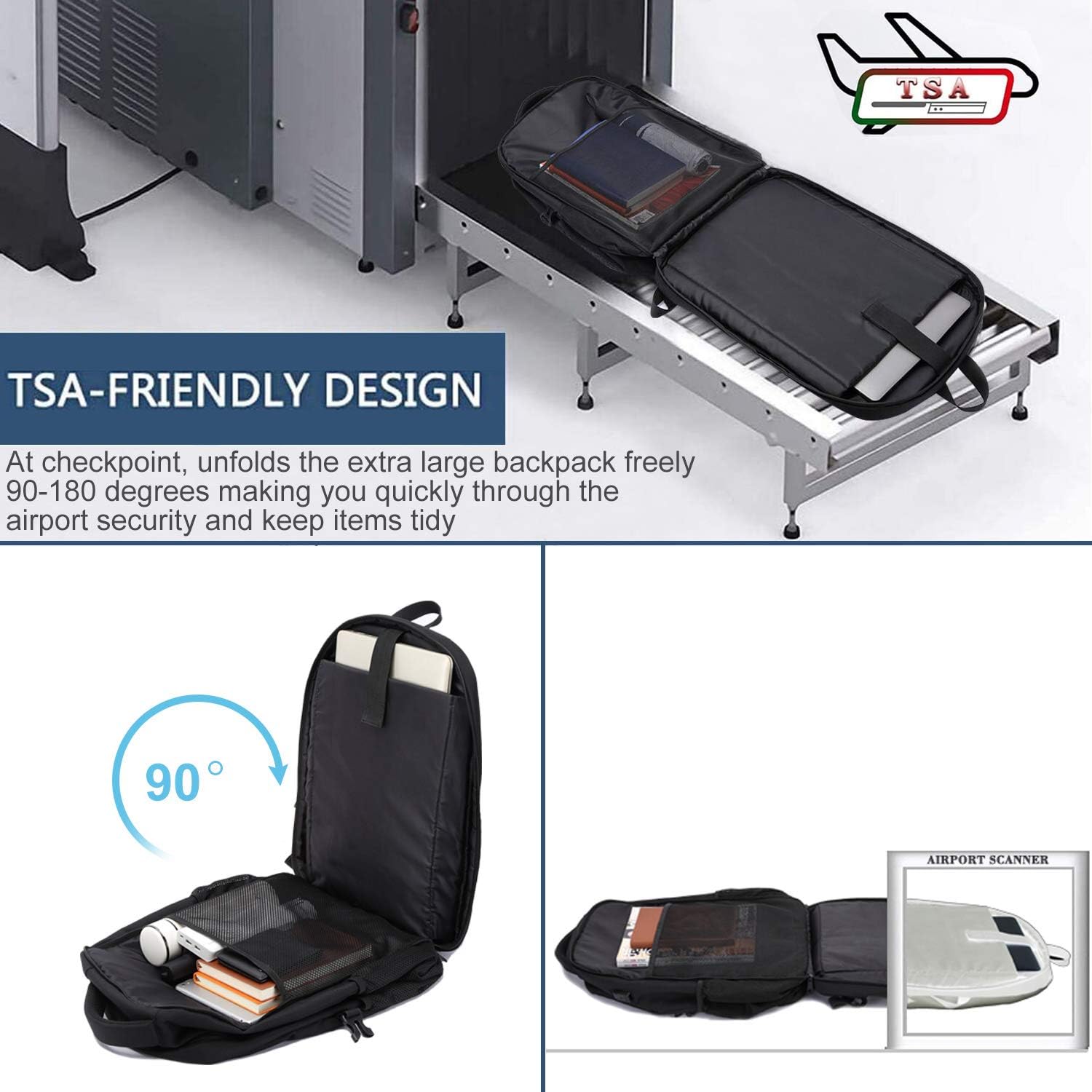 Extra-Large Backpack, 50L, Waterproof, 17-Inch (43.1-cm) Laptop Bag, Work Laptop Backpack with USB Charging Port, Anti-Theft, Business, Travel, School Backpack for Men, Women, Boys, Teenagers, Black – Bild 4