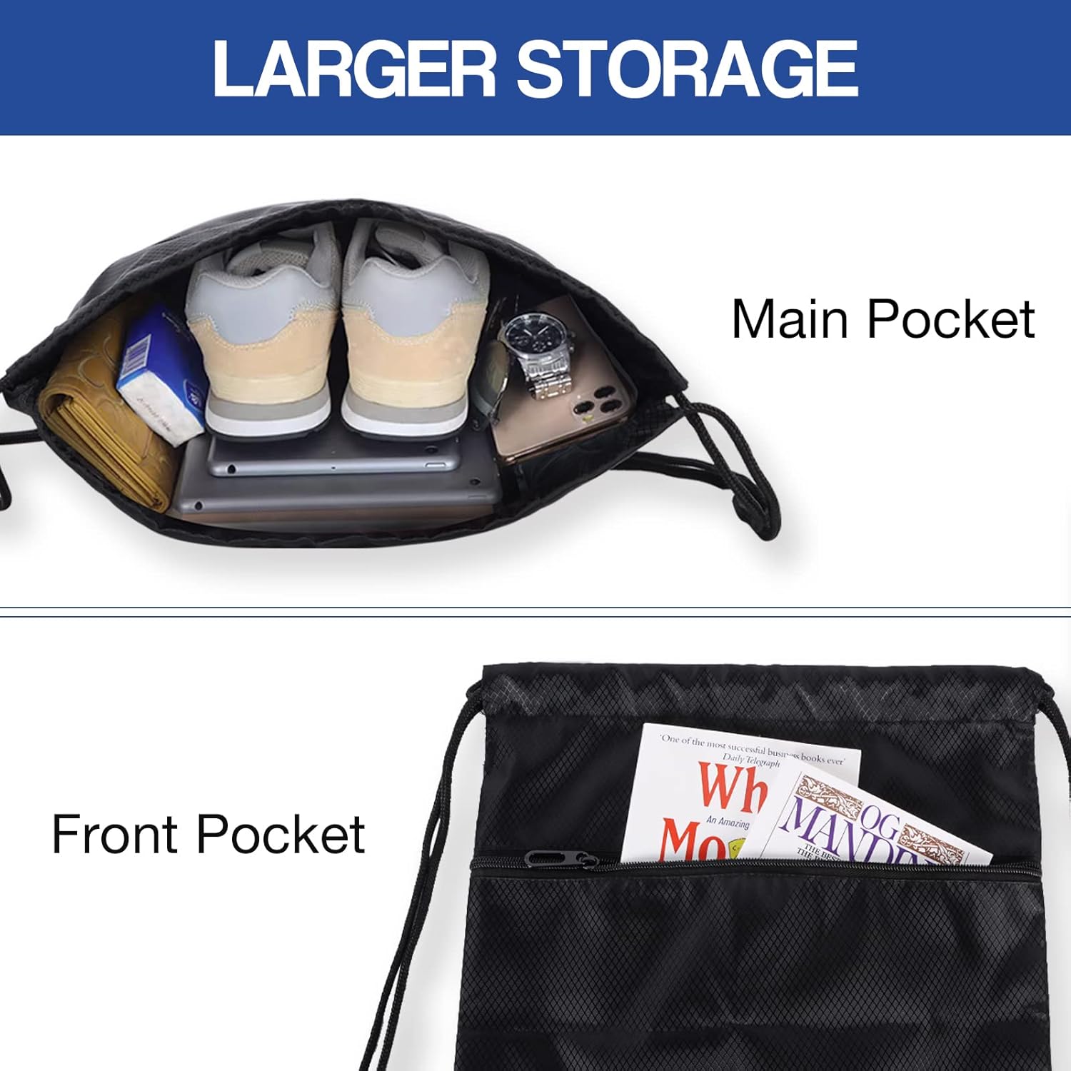 Lightweight Backpack with Drawstring, Large Capacity Gym Bag, Sports Bag, Nylon Gym Bag with Outer Pocket, Adjustable Gym Bag, Sports Bag for Men, Women, Children, for Sports, Travel – Bild 4