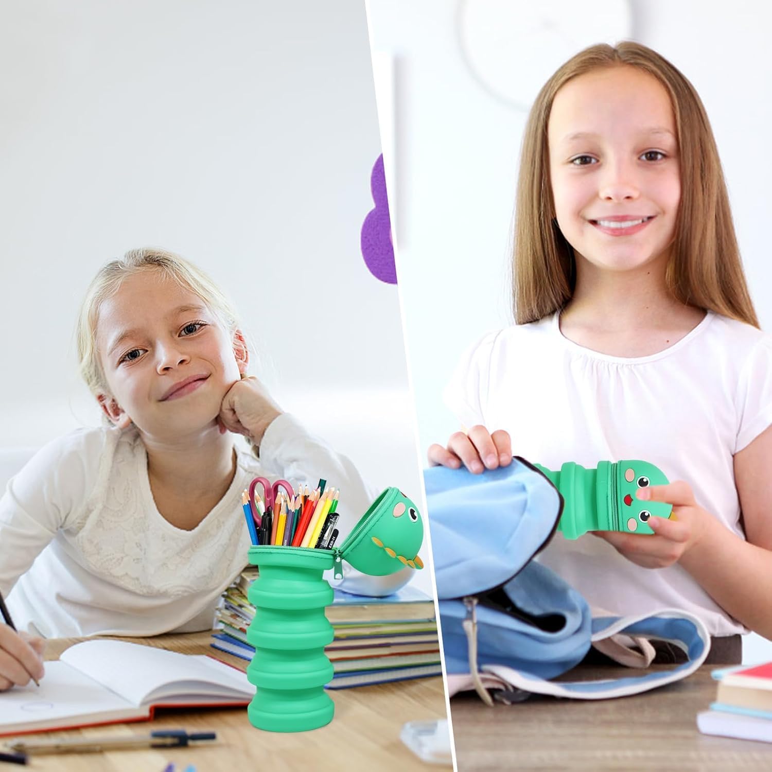 Federmäppchen Cartoon Bleistifthalter, Federmäppchen 2 in 1 aus Weichem Silikon, Federmäppchen Teleskopisch, Federmäppchen aus Weichem Silikon, für Teen Geschenk zum Schulanfang – Bild 5