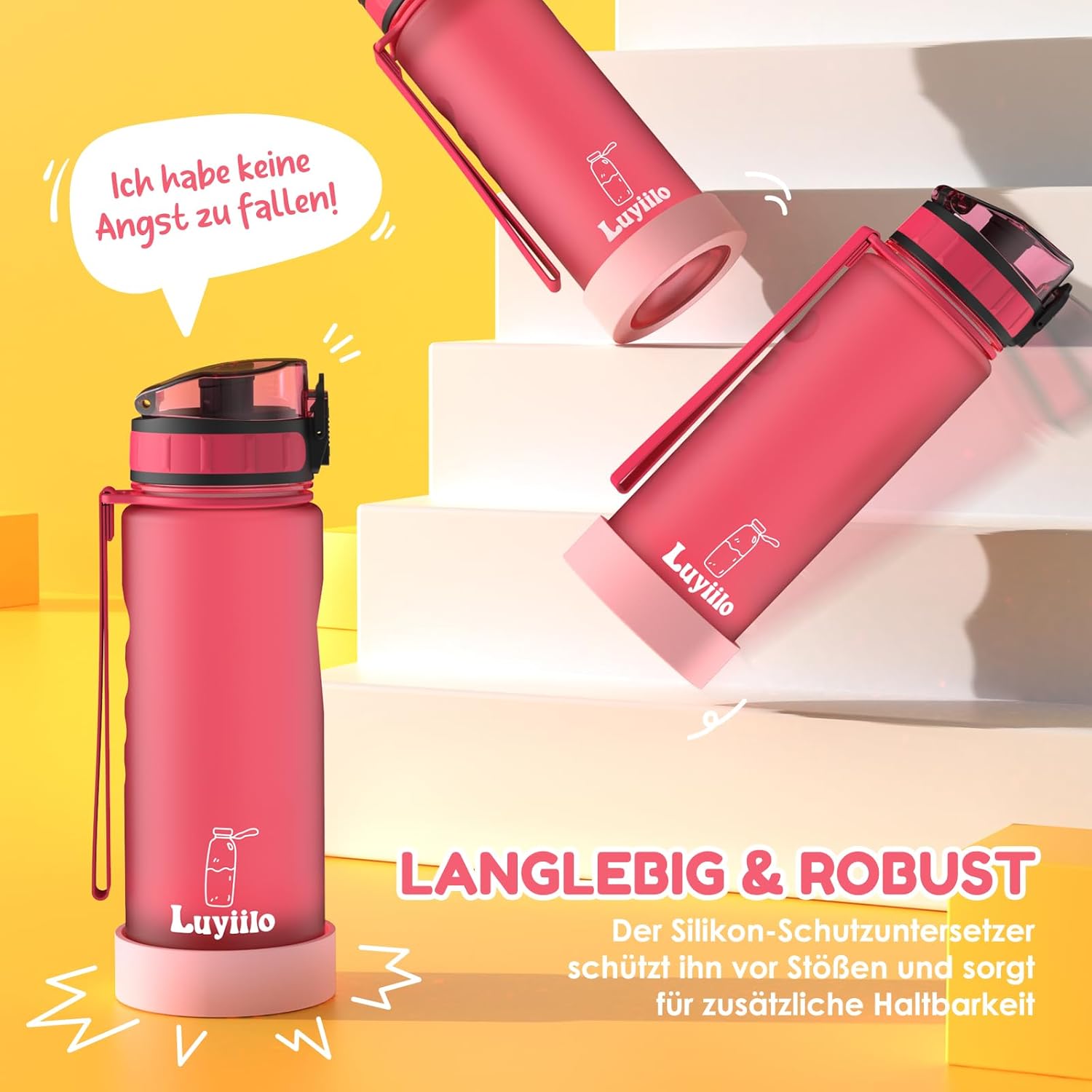 Luyiilo Children's Leak-Proof Drinking Bottle, 0.5 L, BPA-Free, with Fruit Insert, Dishwasher-Safe Water Bottle, Perfect for School, Kindergarten, Sports (Pink) – Bild 4
