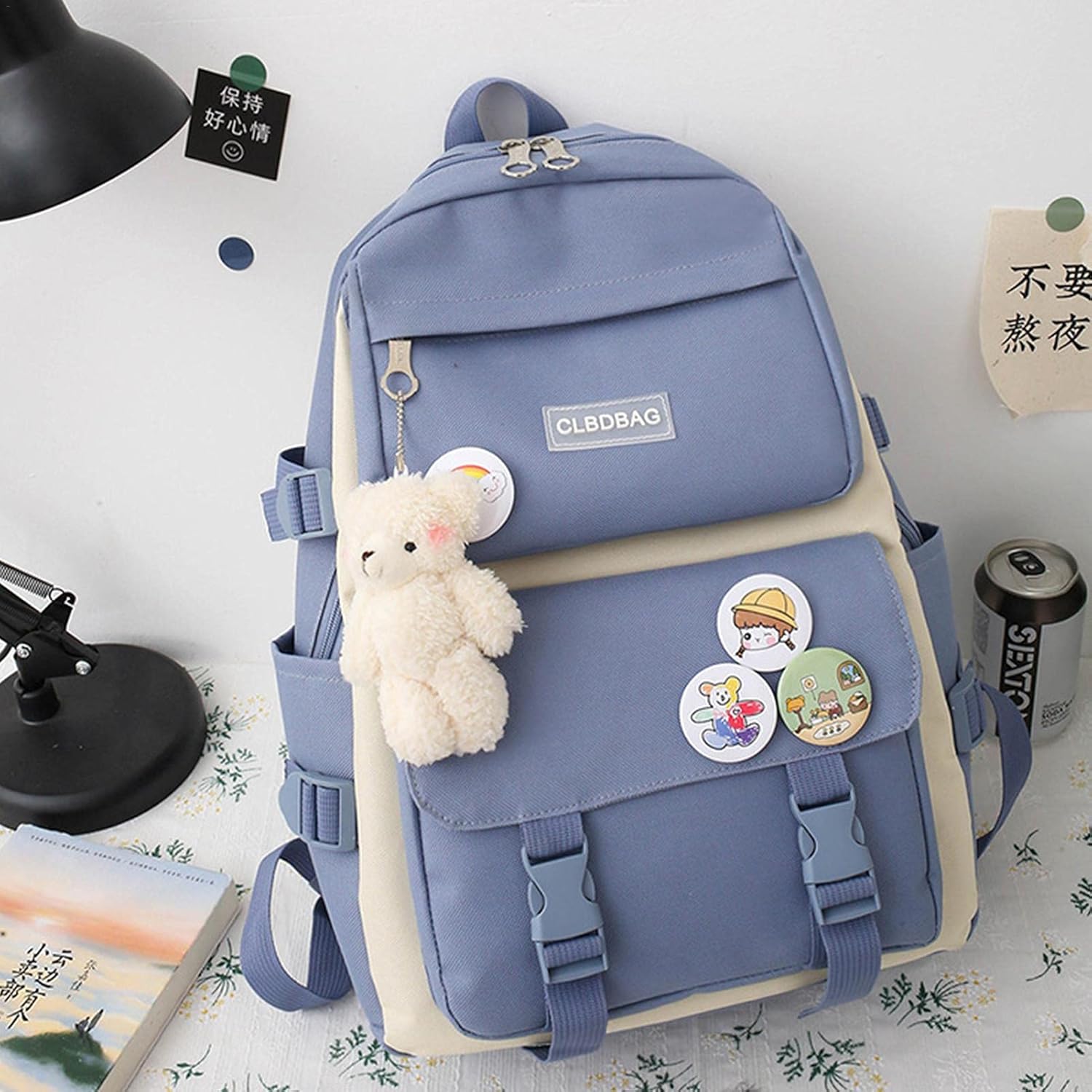 School Backpack Set Backpack for School Cute School Backpack Girls Teenager Book Bag Kawaii School Bag School Bag Children Summer or School Blue 31 x 44 x 14 cm, blue – Bild 7