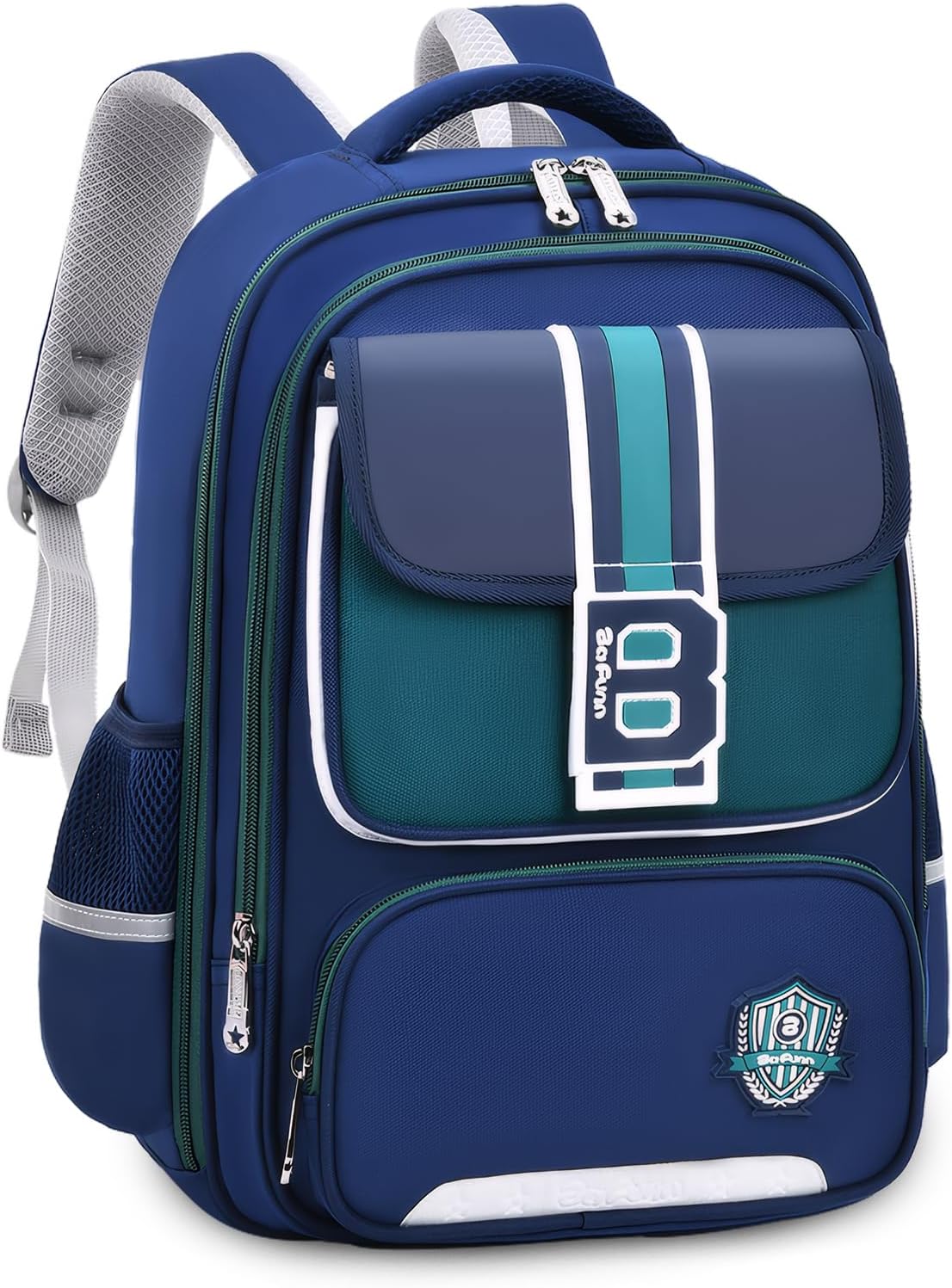 IvyH School Backpack Boys 2-5 Class, 20 Litre Ergonomic Children's Backpack for Primary School, Waterproof School Bag Children's School Bag for Boys, 8-12 Years, Navy Blue Green, Rucksack