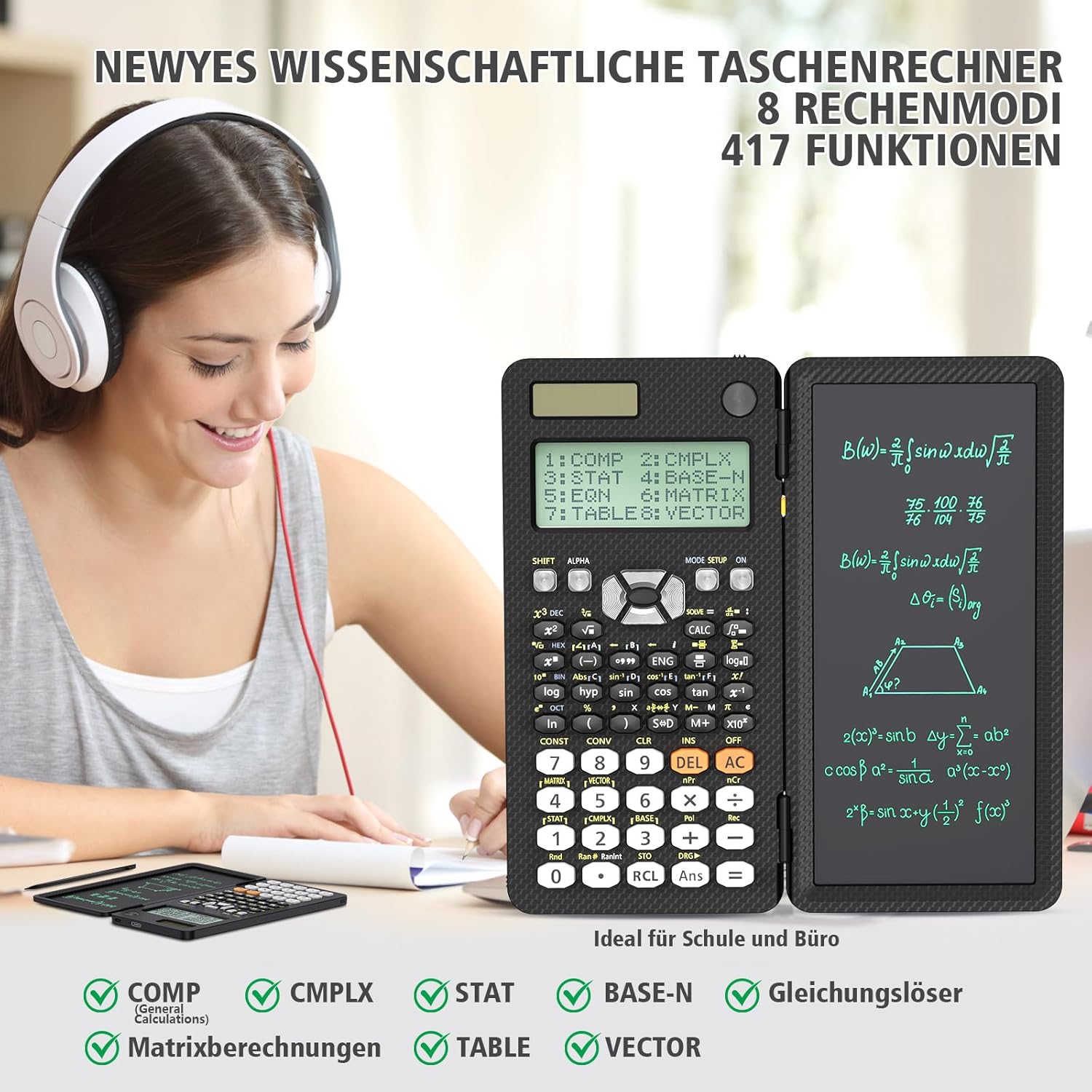 Rechargeable Scientific Calculator with Notepad, 991ES Black Science Calculator with Writing Tablet, Foldable Scientific Calculator for High School College Students – Bild 3