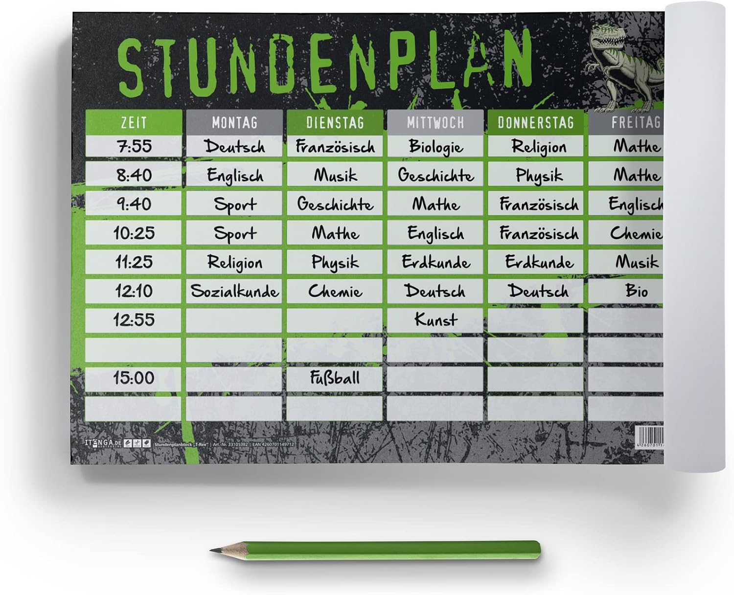 itenga Timetable DIN A4 as a pad, 25 sheets, motif T-Rex dinosaur timetable pad – Bild 2