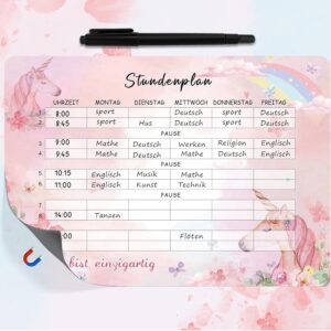 Unicorn timetable wipeable, magnetic timetable, school enrolment girl gift, back to school, contents school cone filling girls