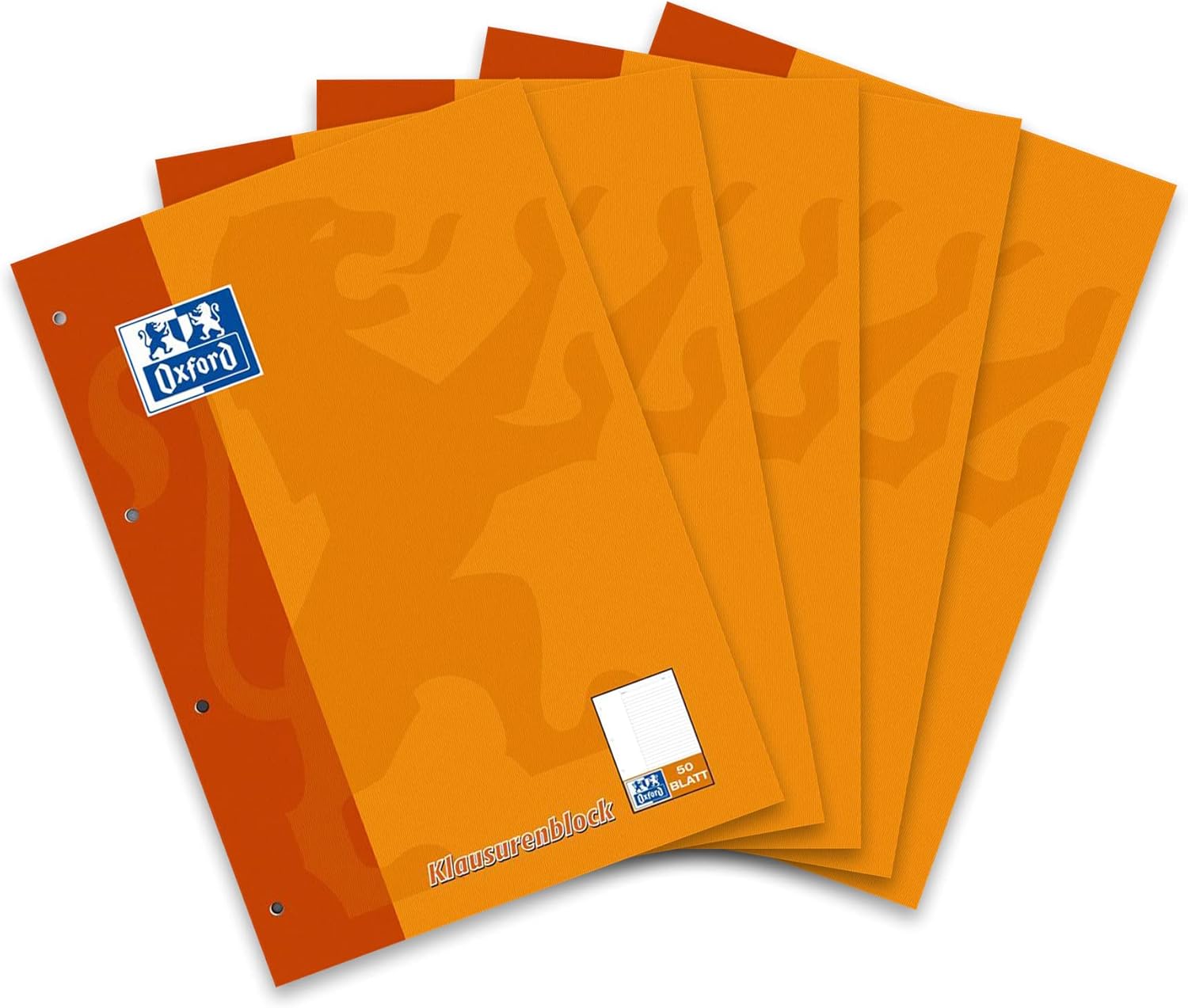 Oxford School Exercise Pad, A4 Lined with Margin, 50 Sheets, Orange, Pack of 5