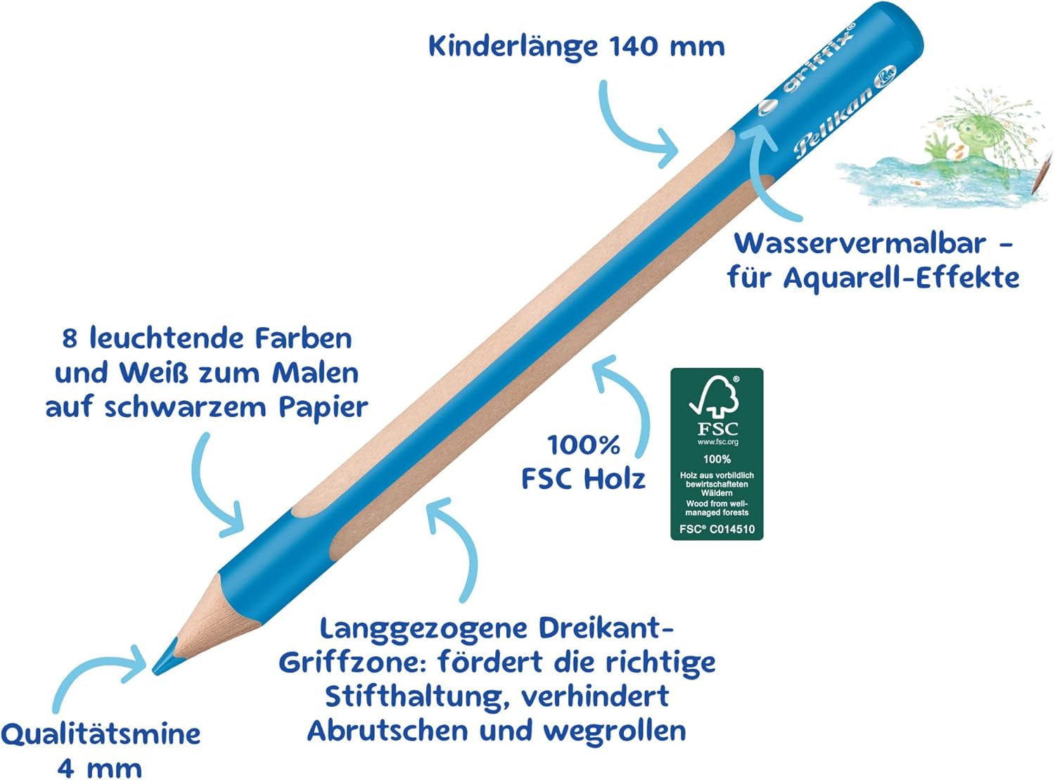 Pelikan Griffix Triangular Colouring Pencils, 4 cm Lead, Water-soluble, 9 Colouring Pencils – Bild 4