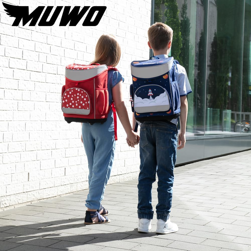 MUWO Children's School Bag Set of 5 Ergonomic Lightweight School Backpack with Sports Bag, Gym Bag, Pencil Case, Only 920 g, Police design, Casual – Bild 7