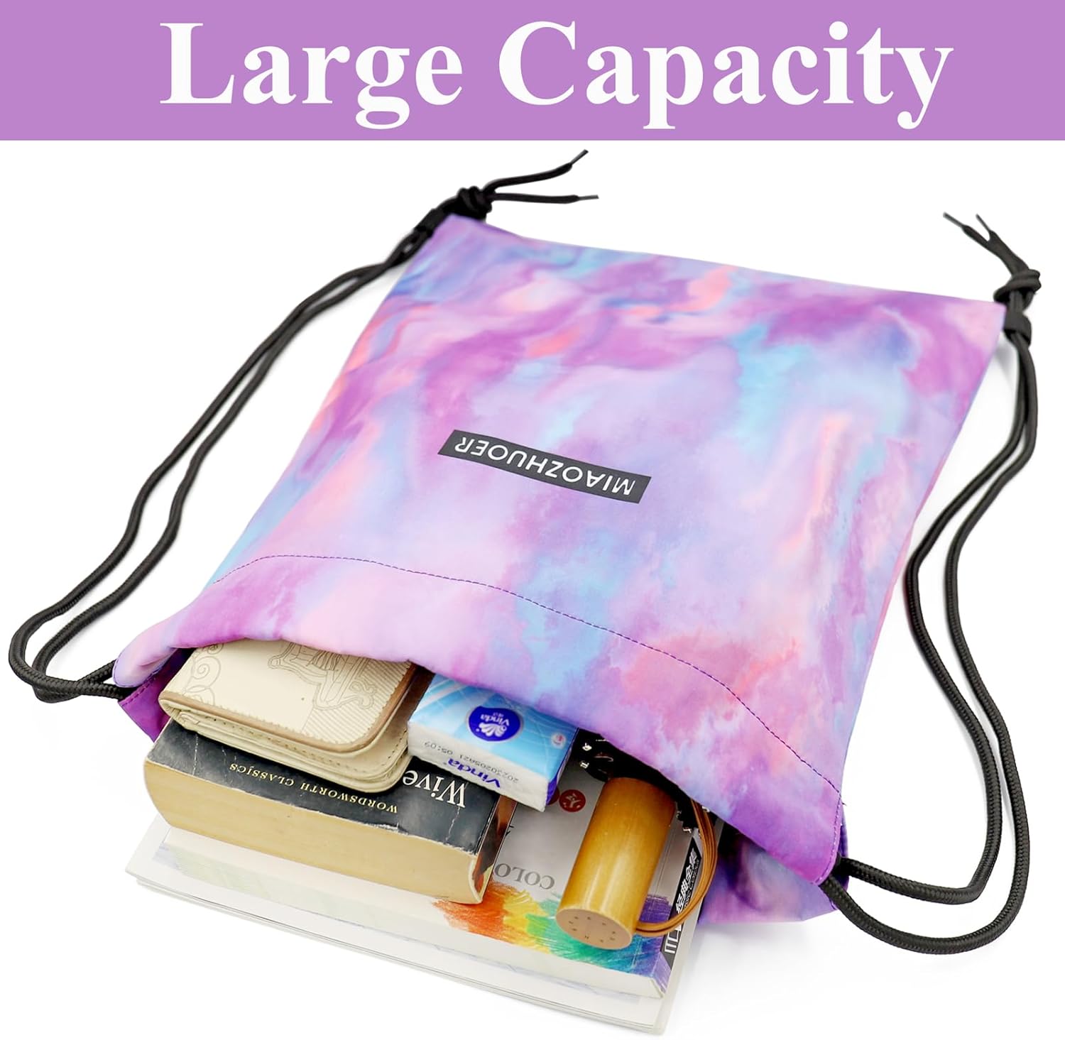 Gym Bag with Drawstring, Drawstring Bag, Sports Backpack, Small Gym Bag, Foldable, Drawstring Gym Bag, Sports Bag, Daypack with Zip, Inner Pocket for Women – Bild 4