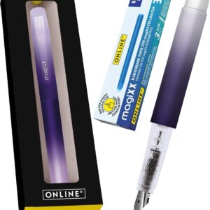 Online MagiXX Lavender Fountain Pen with Erasable Blue Ink Includes 4 MagiXX Cartridges I Write, Erase & Correct in One I Fountain Pen as a Gift for School and University