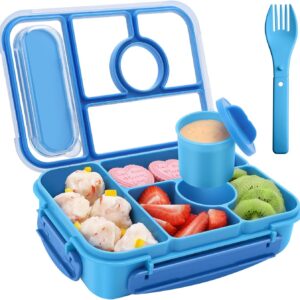 Children's Lunch Box with Compartments, Bento Box Children, Lunch Box Adults, 1300 ml Lunch Box with 5 Compartments and Sauce Containers, Microwave and Dishwasher Safe, BPA-Free and Reusable