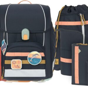 LÄSSIG Boxy Unique 7-Piece Children's School Bag Set, Dark Blue Ocean Edition, Modern