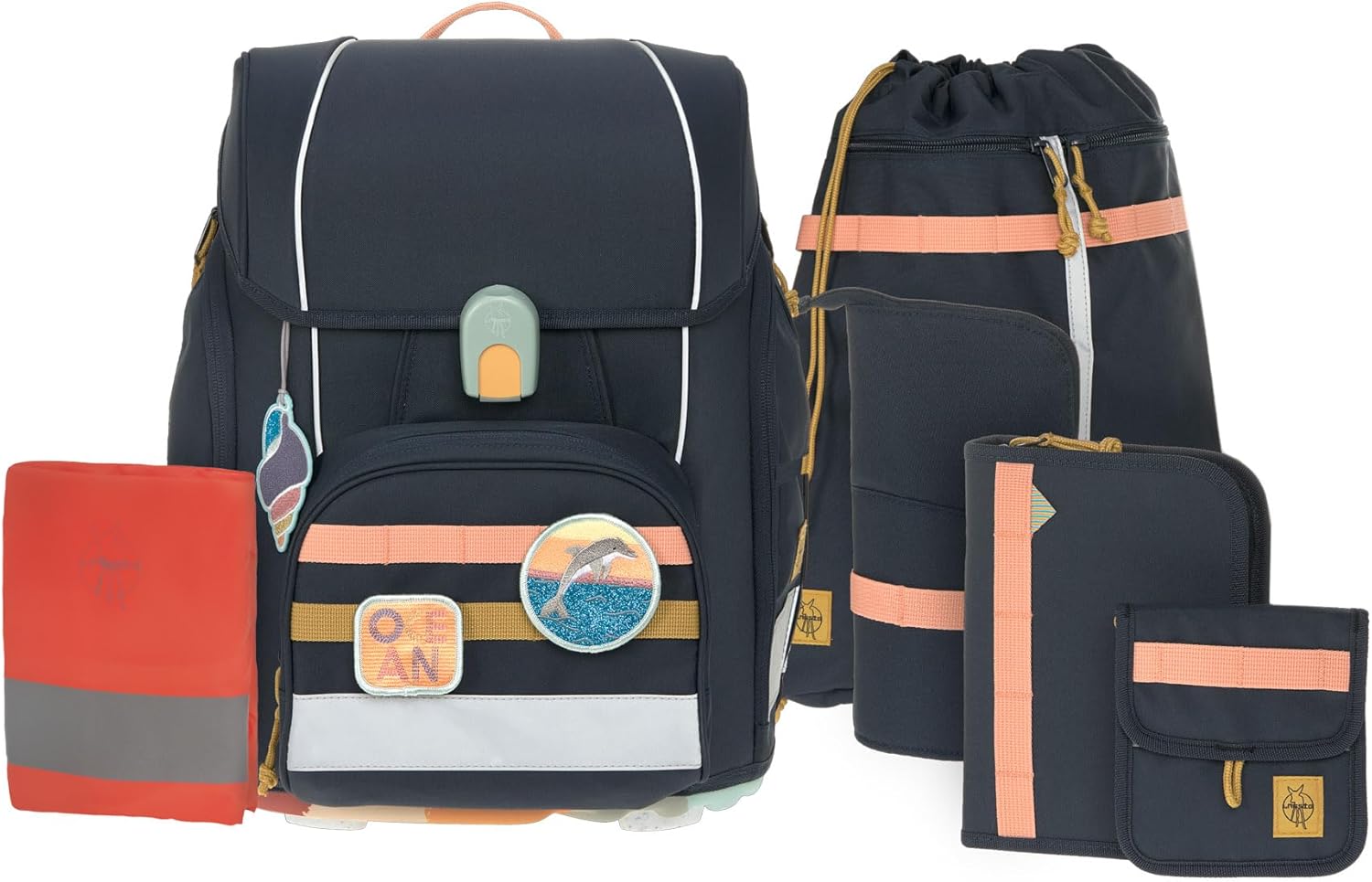 LÄSSIG Boxy Unique 7-Piece Children's School Bag Set, Dark Blue Ocean Edition, Modern