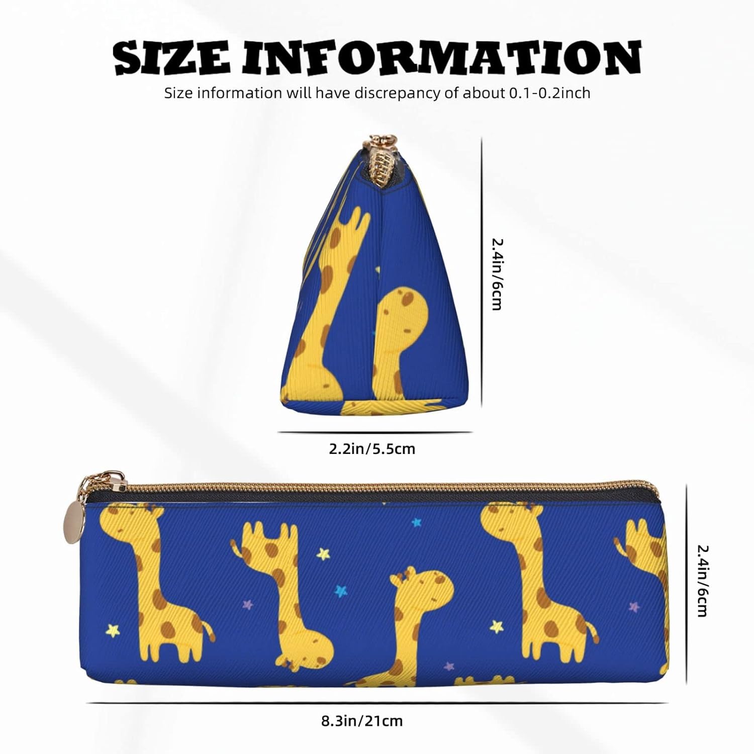 Cute Cartoon Giraffe Pattern Pencil Case Triangle Pencil Case Portable Pencil Case Leather Organizer with Zipper Cosmetic Bag, White, Bag organiser – Bild 6