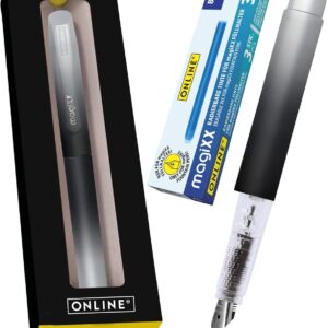 Online MagiXX Dark Shadow Fountain Pen with Erasable Blue Ink I Includes 4 MagiXX Cartridges I Write, Erase & Correct in One I Fountain Pen as a Gift for School and University