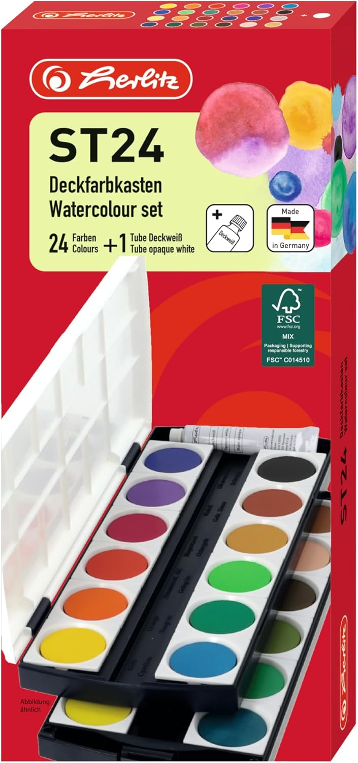 Herlitz 10199933 School Paint BZW. Paint Box - 24 Colours with Opaque White – Bild 3