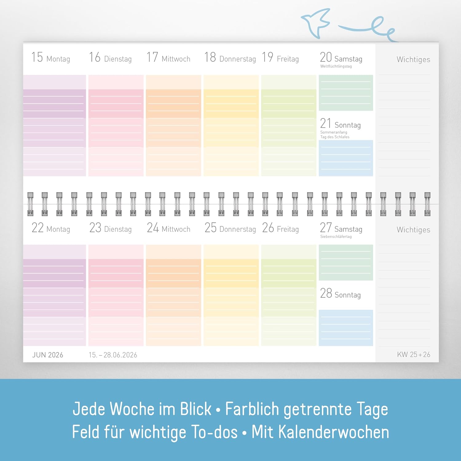 Häfft Desk Calendar School Year 2025 2026 Student Calendar with Weekly Overview 26 x 10.5 cm Spiral Bound with Holiday Overview Sustainable and Climate Friendly – Bild 3