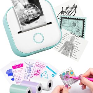 Mini Printer – Tiny Printer T02 Mini Printer for Smartphone Mini Thermal Printer Bluetooth Photo Printer Sticker Printer Label Printer Instant Printing for Study Notes, Anatomical Charts, Photos