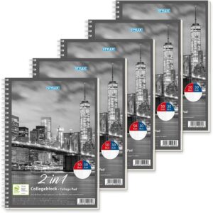 Stylex 40032-P5 Duo College Notepad with Spiral Bound, DIN A4, 50 Sheets Squared and 30 Lined Sheets, Pack of 5