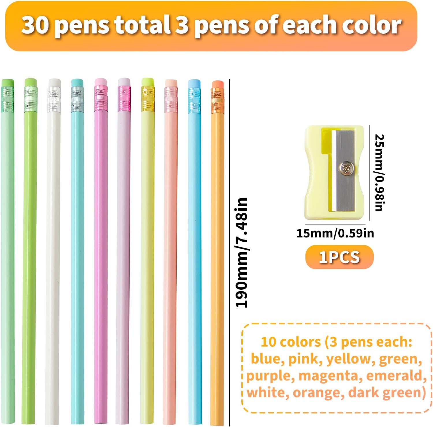 Pack of 30 HB Pencils with Eraser, 10 Colours Triangular Pencils for Children, School and Office, Pre-Sharpened Graphite Pencil Set for Writing, Drawing, Gift for Students, Teachers – Bild 2