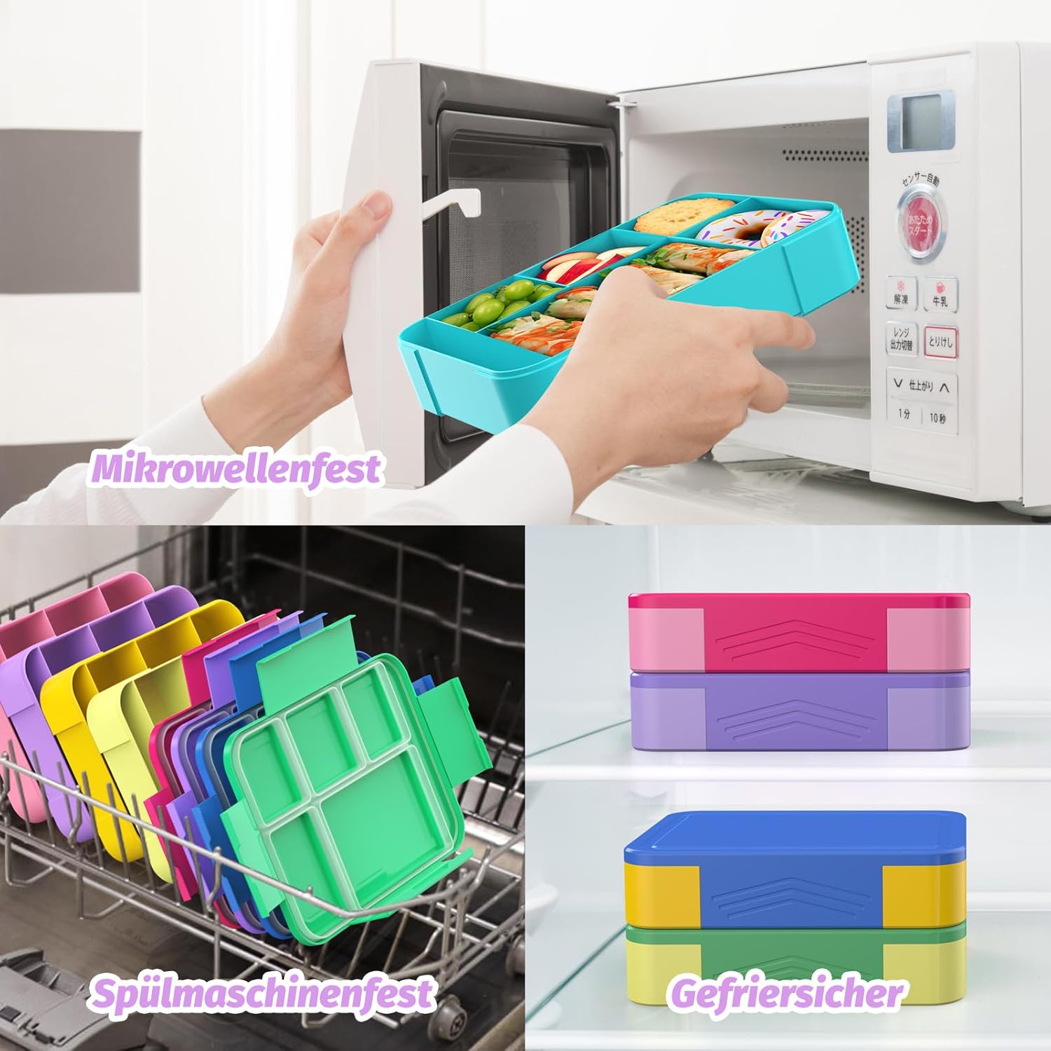Children's Lunch Box with Compartments, 1300 ml, Lunch Box for Children, Leak-proof Lunch Box with 5 Compartments, Snack Box for Girls and Boys, Perfect for School, Nursery (Macaron Purple) – Bild 6
