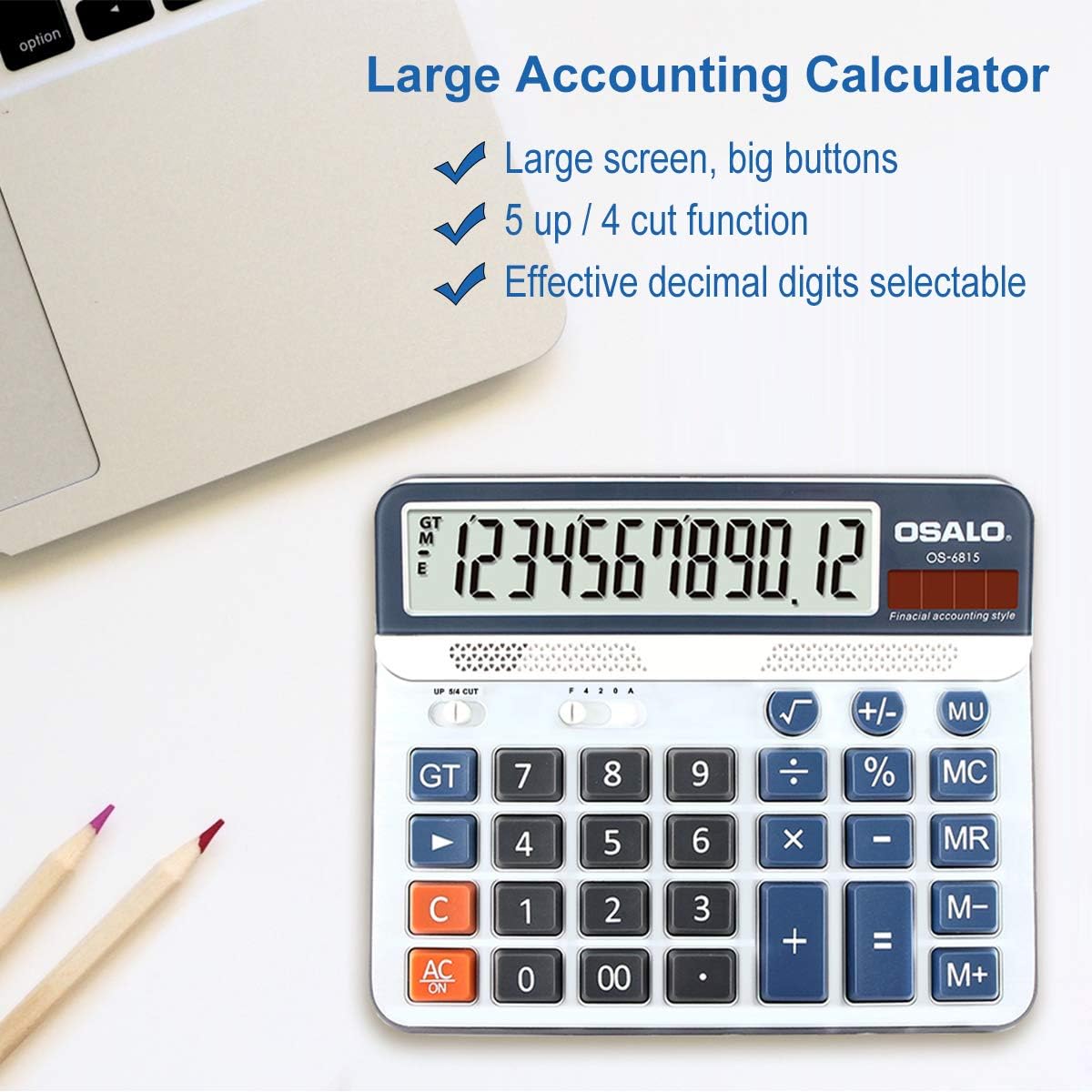 OSALO OS-6815 Large Desktop Calculator Large 12-Digit LCD Display Solar Calculator – Bild 4