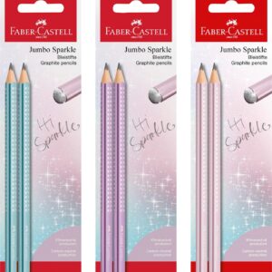FABER-CASTELL Sparkle 111683 Pencil Set, 2 Jumbo Pencils, Pink, Ocean, Violet Assorted (No Selection Possible)