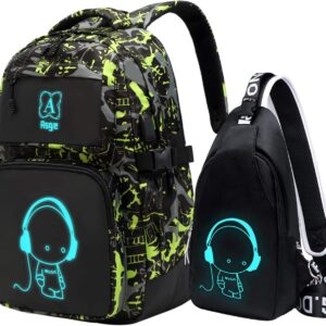 Asge Backpack Boys School Backpack Girls Teenagers Cool School Daypacks Children Reflective School Bag Outdoor Camping Large School Bag Waterproof Satchel Shoulder Bags Set