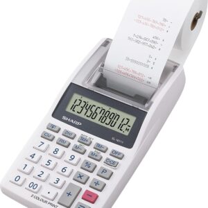 Sharp EL-1611V Printing Mini Desktop Calculator, 12-Digit LCD Display, Black and Red Printing Colours, Grey