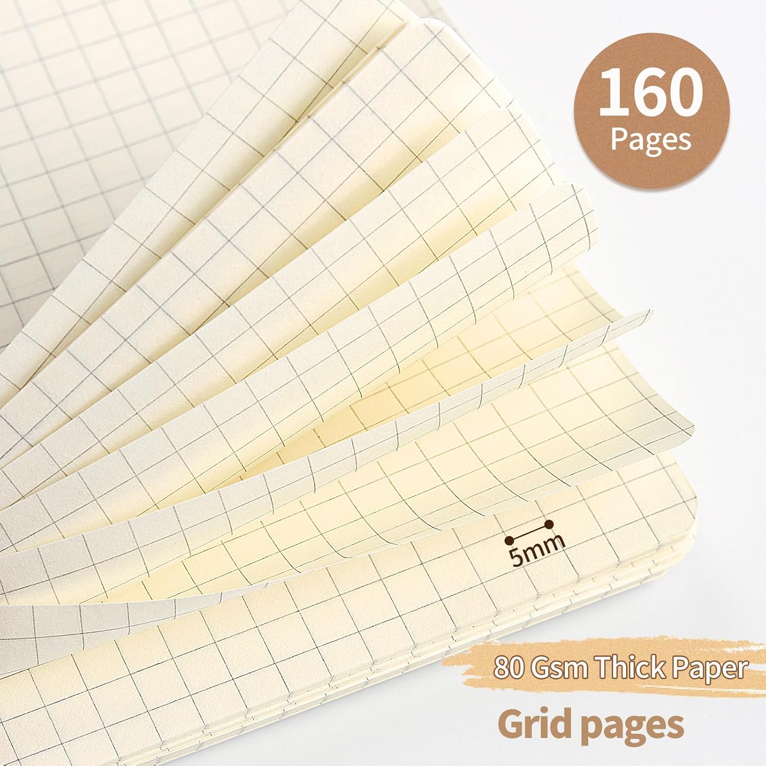 VEESUN Notepad A5 Squared Pack of 4: Notebook 80 Sheets/160 Pages Spiral Pad Kraft Cover Pad Sketch Pad Diary Spiral Bound Gift for College Office Back to School – Bild 2