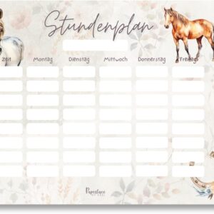 Horse timetable magnetic wipe clean for fridge and whiteboard, boho pony weekly planner girls gift for school enrolment (magnetic timetable including pen)