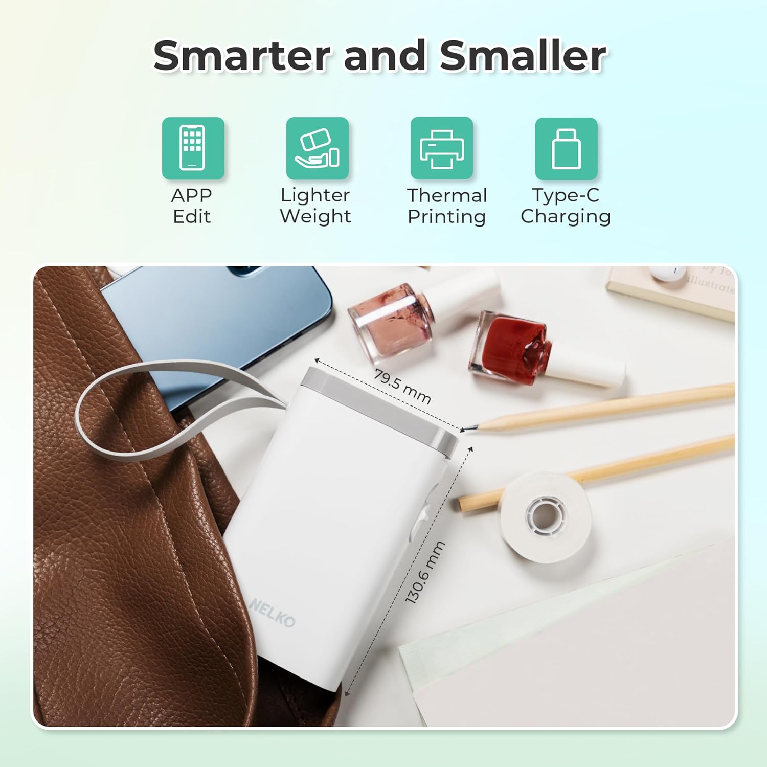 Nelko Label Printer with Tape, Portable Bluetooth Label Printer P21, Wireless, Built-in Cutter, Mini Label Printer with Templates for Organisation, Storage, Office and Home, White – Bild 4