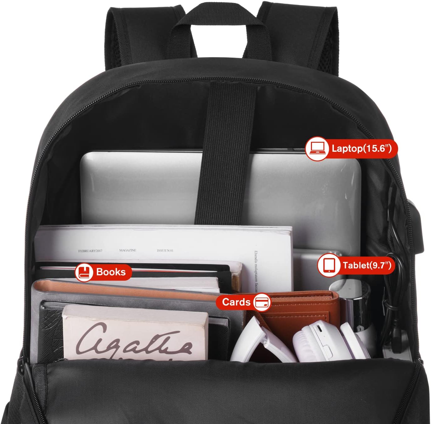 Yamtion Backpack Laptop Men's Backpack Women’s School Backpack Boys; Teenager School Bag Girls’ School Bag for Study, Work, Travel, USB Charging Port – Bild 4