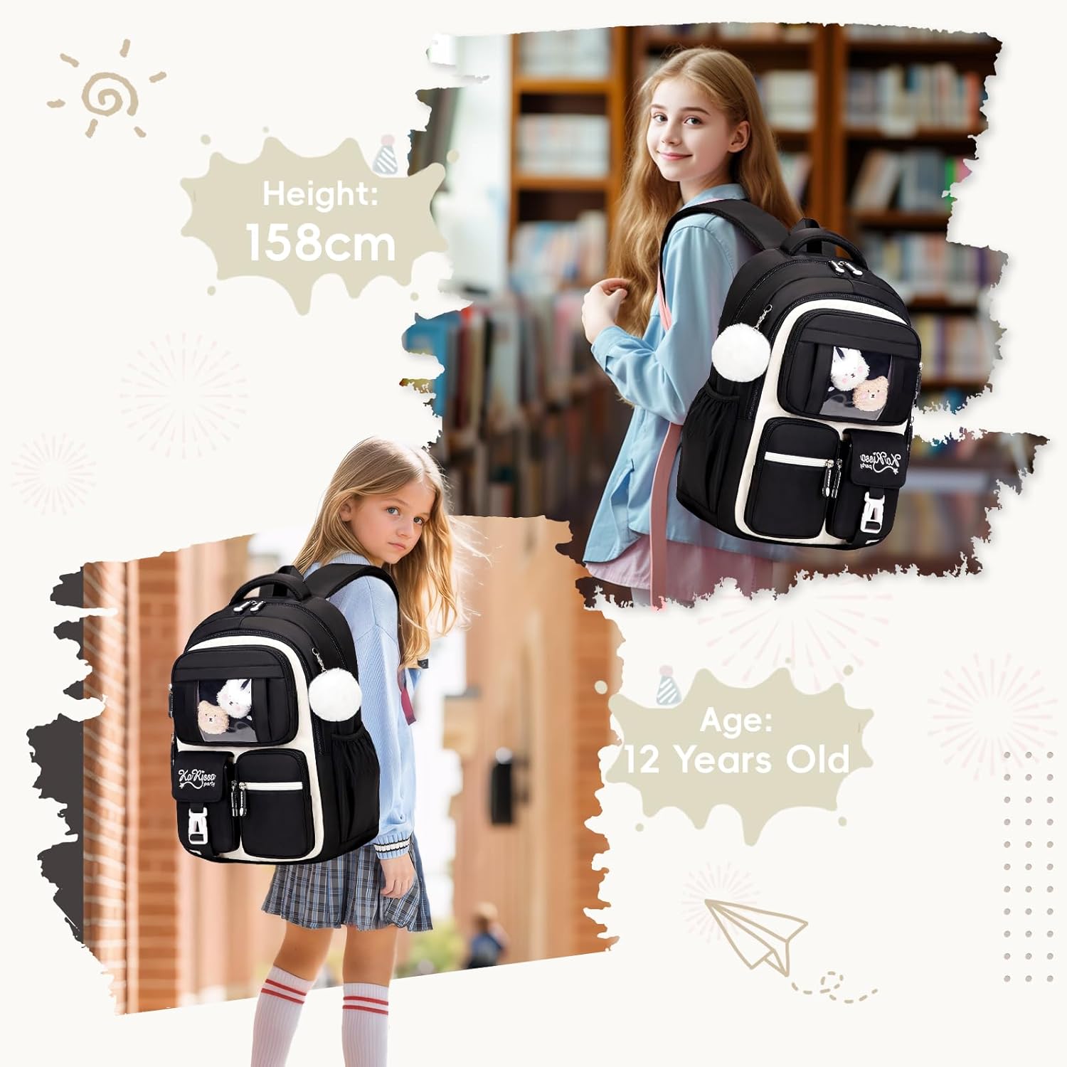 School Bag Girls Backpack School Girls Breathable School Backpack for Girls 1st - 5th Grade Casual School Bag Kids for Primary School Middle School – Bild 7