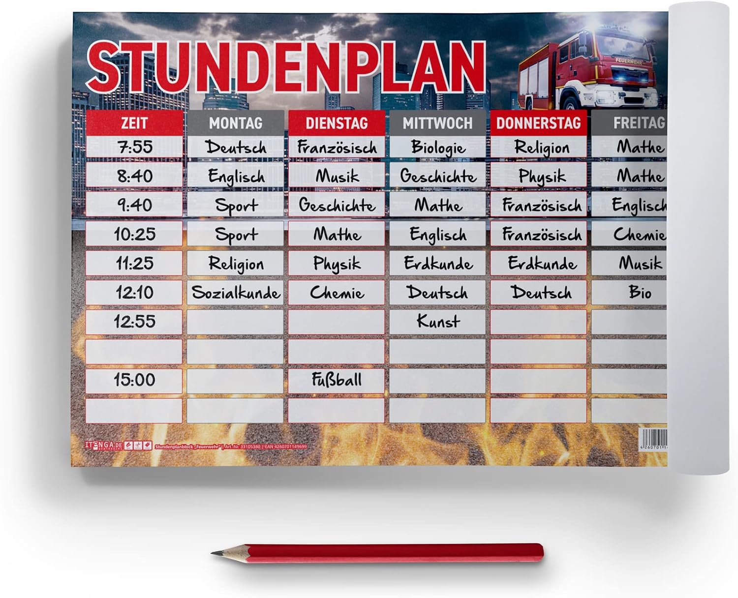 itenga Timetable DIN A4 as a pad, 25 sheets, fire brigade motif, timetable pad – Bild 2