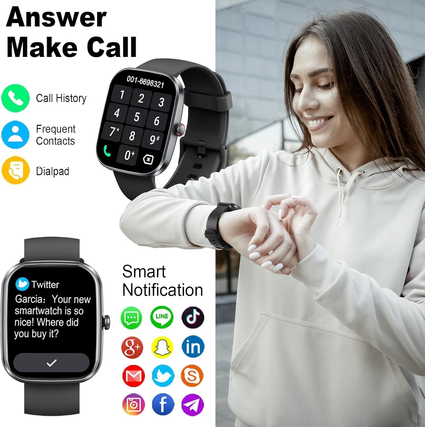 Smartwatch Women Men 1.91 Inch HD Smart Watch with Bluetooth Calls, Fitness Tracker Pedometer with 110+ Sports Modes, Sleep Monitor SpO2 Heart Rate, IP68 Waterproof Fitness Watch for Android iOS – Bild 2
