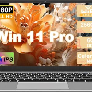 2025 Laptop 14 Inch Win 11 Pro 6GB RAM 256GB SSD Support 1TB (TF 1TB) Notebook Celeron N4020 (up to 2.8GHz) 5000mAh 1920x1080p WiFi German Keyboard Protector and Wireless Mouse Silver