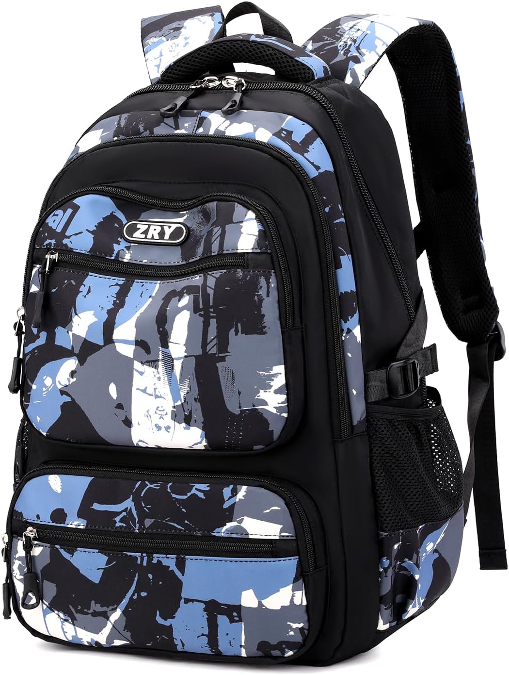 Backpack Teenager Boys School Backpack - 40L School Bag for Primary School 5+, Real School & University, Fashionable Daypack for Travel, Casual 16 Inch Laptop Backpack Men, Black, Blue graffiti