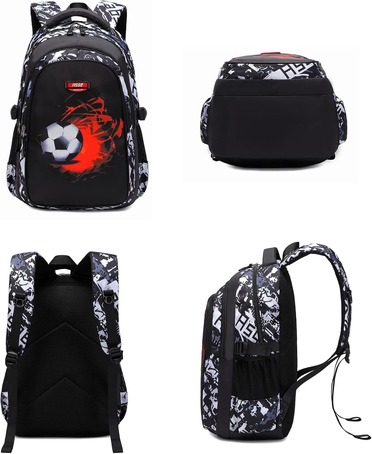Asge School Backpack Boys Teenagers School Bags Girls Satchel Ergonomic Children's Backpacks Football Print School Bag for 8 10 14 Years School Bags for Boys Waterproof School Bag Large for School – Bild 2
