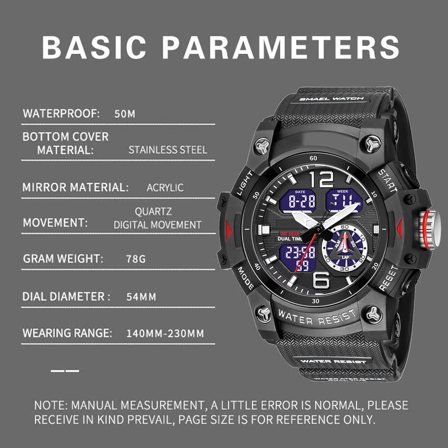 findtime Military Watches Men's Watch Digital and Analogue Waterproof Men's Watch Sporty LED Digital Watch Calendar Alarm Clock Stopwatch with Strap Tactical Watch Men Outdoor – Bild 7
