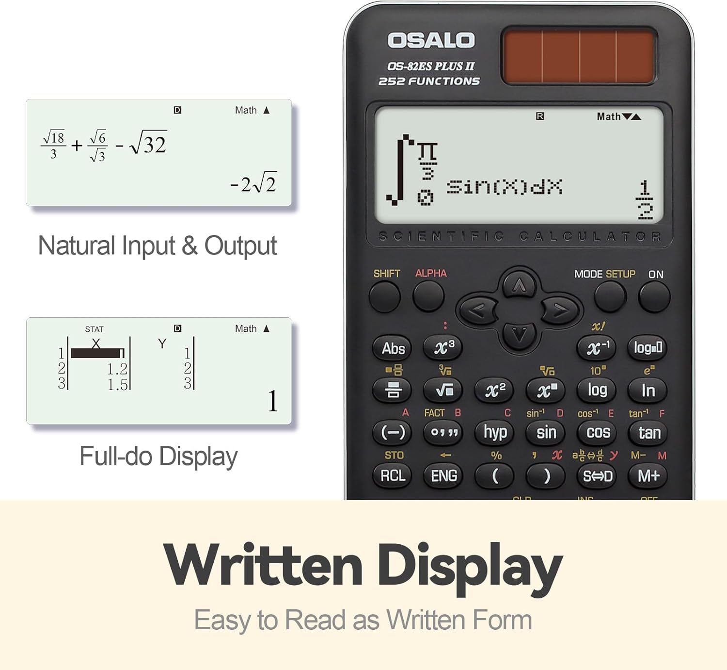 OSALO Scientific Calculator 252 Functions 2 Line Written Display with Sliding Cover for Secondary School Students (OS 82ES Plus 2nd Edition) – Bild 2