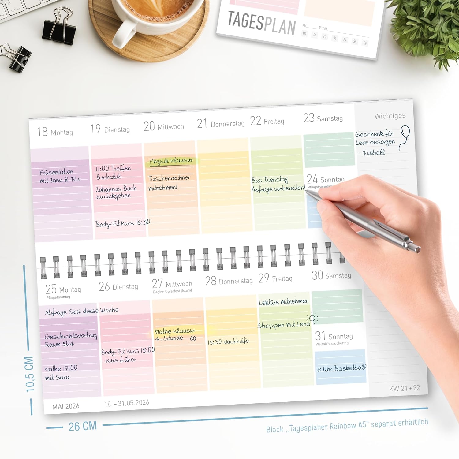 Häfft Desk Calendar School Year 2025 2026 Student Calendar with Weekly Overview 26 x 10.5 cm Spiral Bound with Holiday Overview Sustainable and Climate Friendly – Bild 5